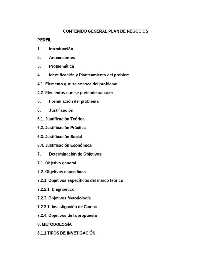 Estructura General Plan de Negocios | PDF | Presupuesto | Marketing