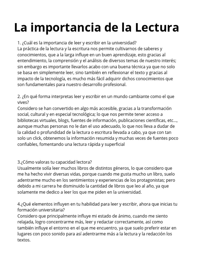 Importancia de Leer y Escribir en la Universidad | PDF