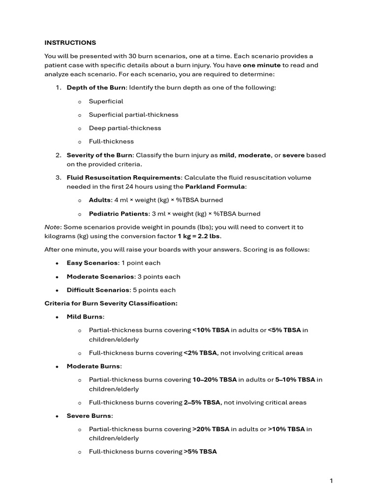 Burn Assessment Instructions | PDF | Burn | Skin