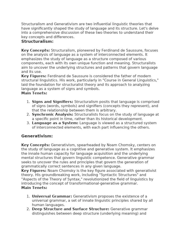 Theoriesoflanguage Structuralismandgenerativism | PDF | Linguistics ...