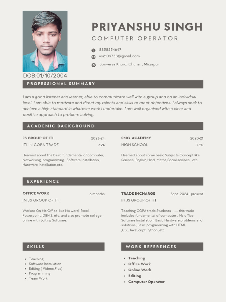 Computer Operator Skills & Experience | PDF