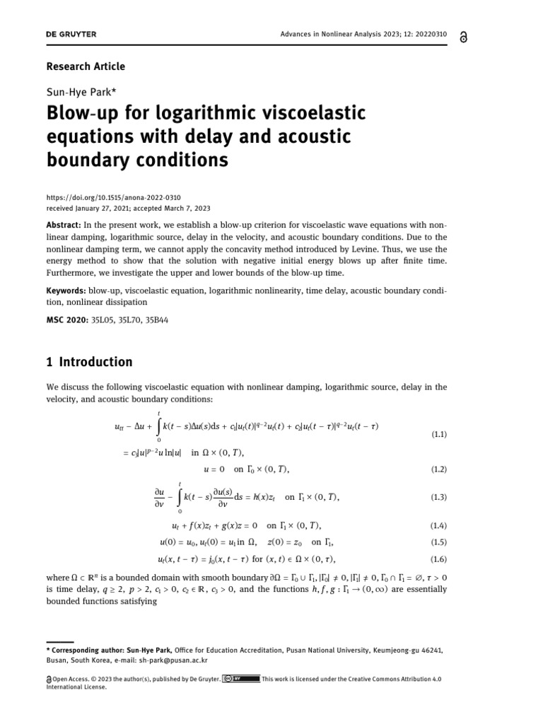 Blow-up Criteria for Viscoelastic Equations | PDF | Nonlinear System ...