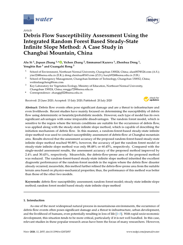 Debris Flow Susceptibility in Changbai | PDF | Earth Sciences