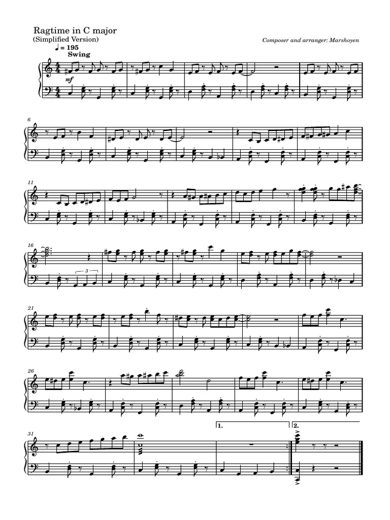 Ragtime in C Major (Marshoyen) | PDF