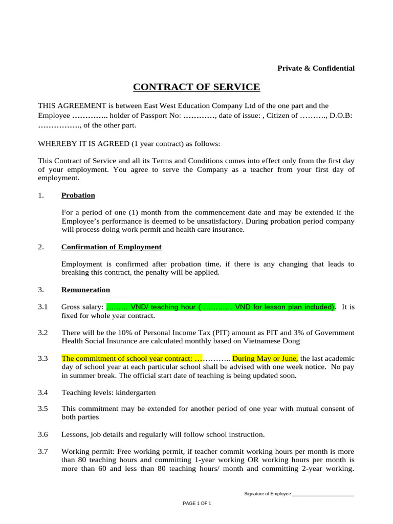 Teacher Employment Contract in Vietnam | PDF | Employment | Teachers