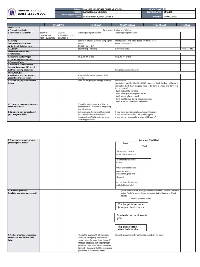Grade 3 English Daily Lesson Plan | PDF | Pedagogy | Cognitive Science