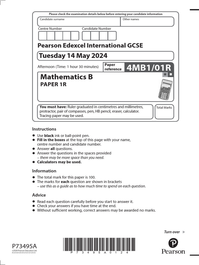 Mathematics B Exam Paper 1R | PDF | Area | Circle