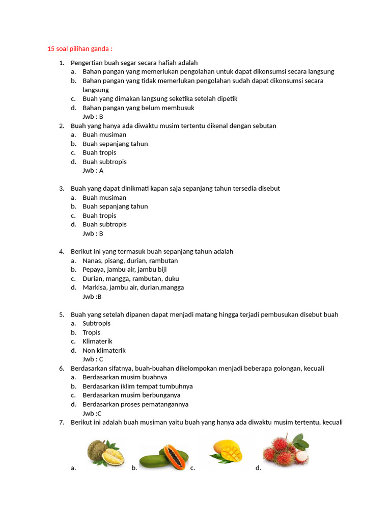 Soal Pilihan Ganda tentang Buah-Buahan | PDF
