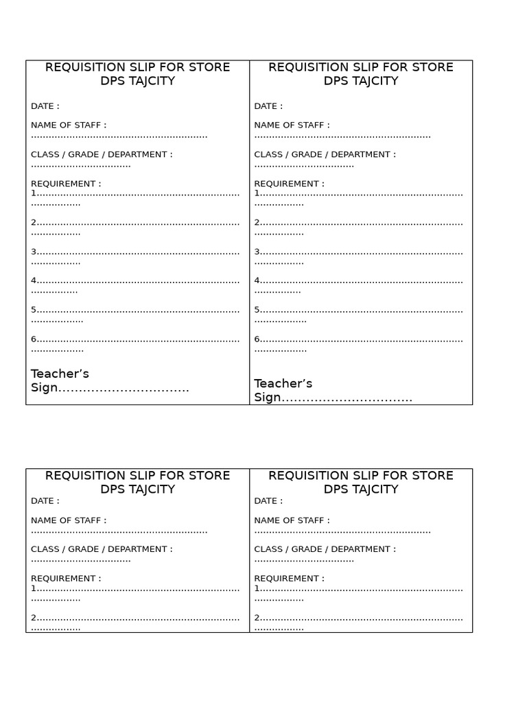 Requisition Slip For Store | PDF