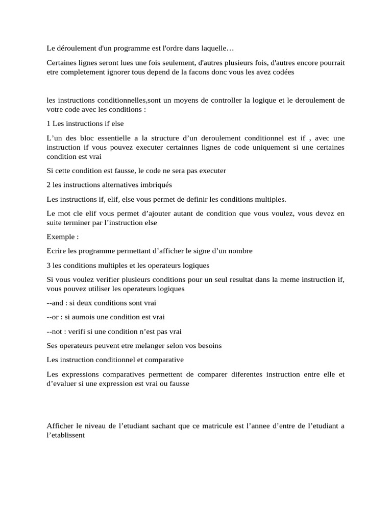 Cours sur les instructions conditionnelles Python | PDF