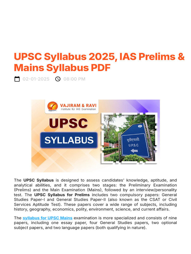 UPSC 2025 Prelims & Mains Syllabus PDF | PDF