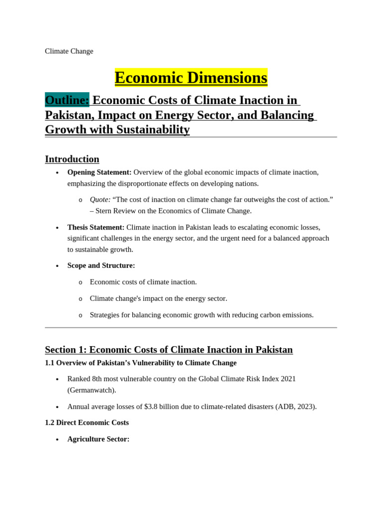 Economic Impact of Climate Change in Pakistan | PDF | Climate Change ...