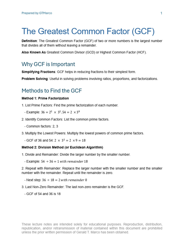 GCF Basics for Math Students | PDF | Arithmetic | Mathematics