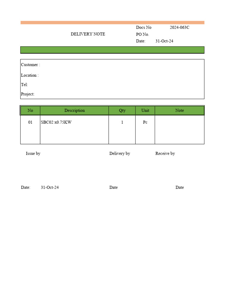 Docs No 2024-063C PO No. Date: 31-Oct-24 Delivery Note | PDF