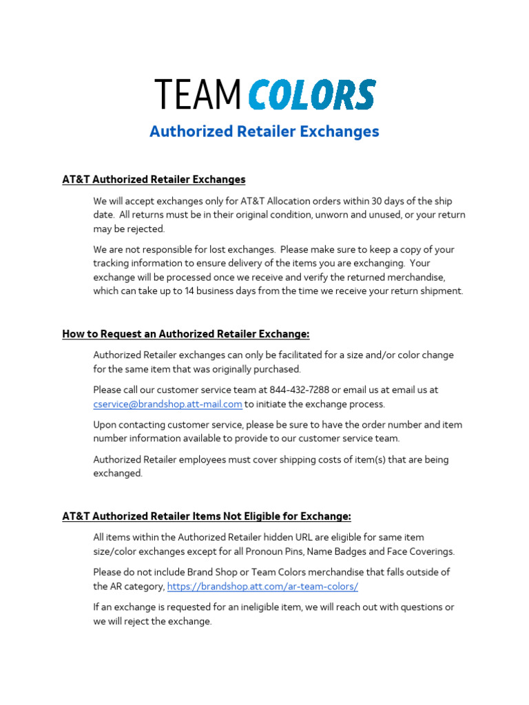 AT&T Team Colors Exchange Policy | PDF