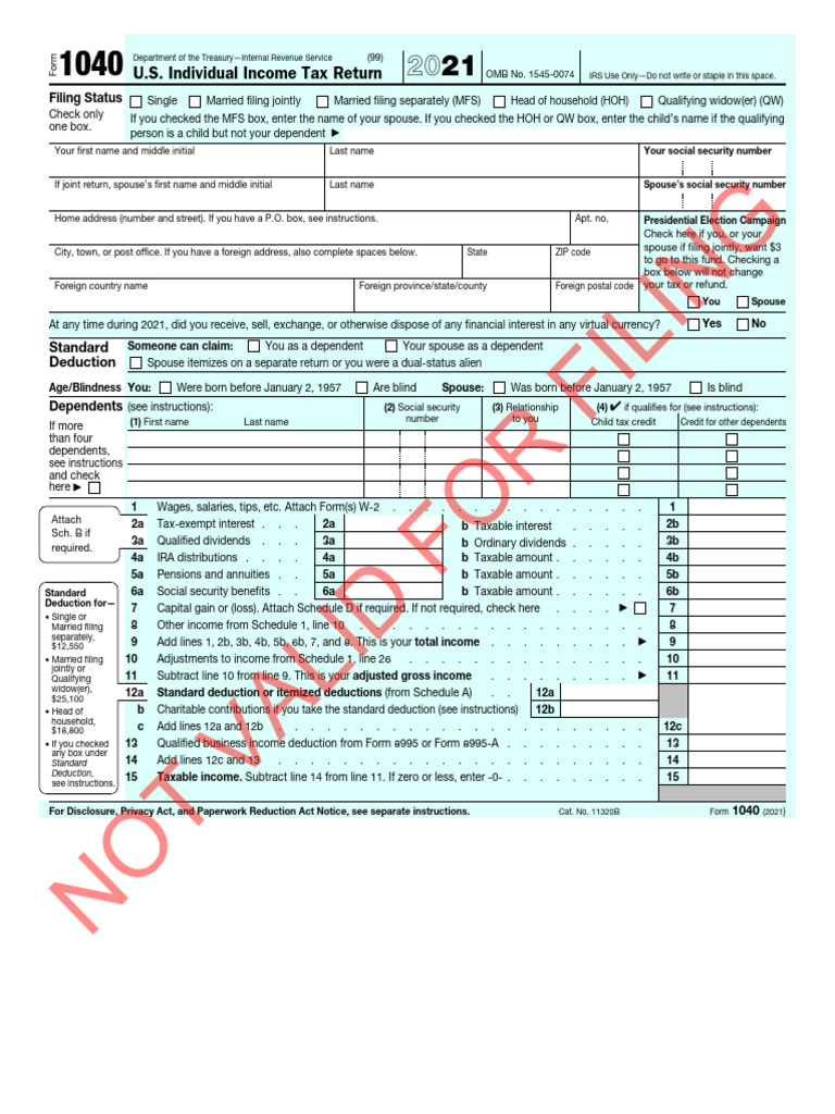 2021 U.S. Individual Tax Return Form | PDF | Irs Tax Forms | Tax Deduction