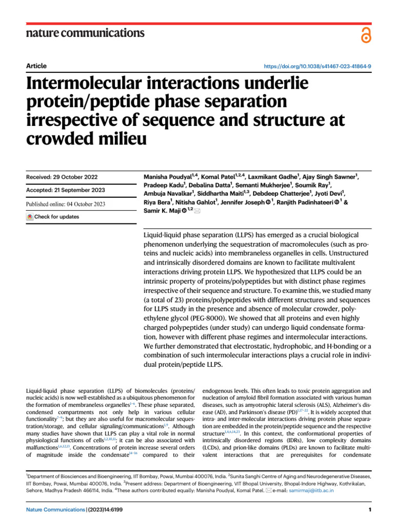Protein Phase Separation Mechanisms | PDF | Proteins | Peptide
