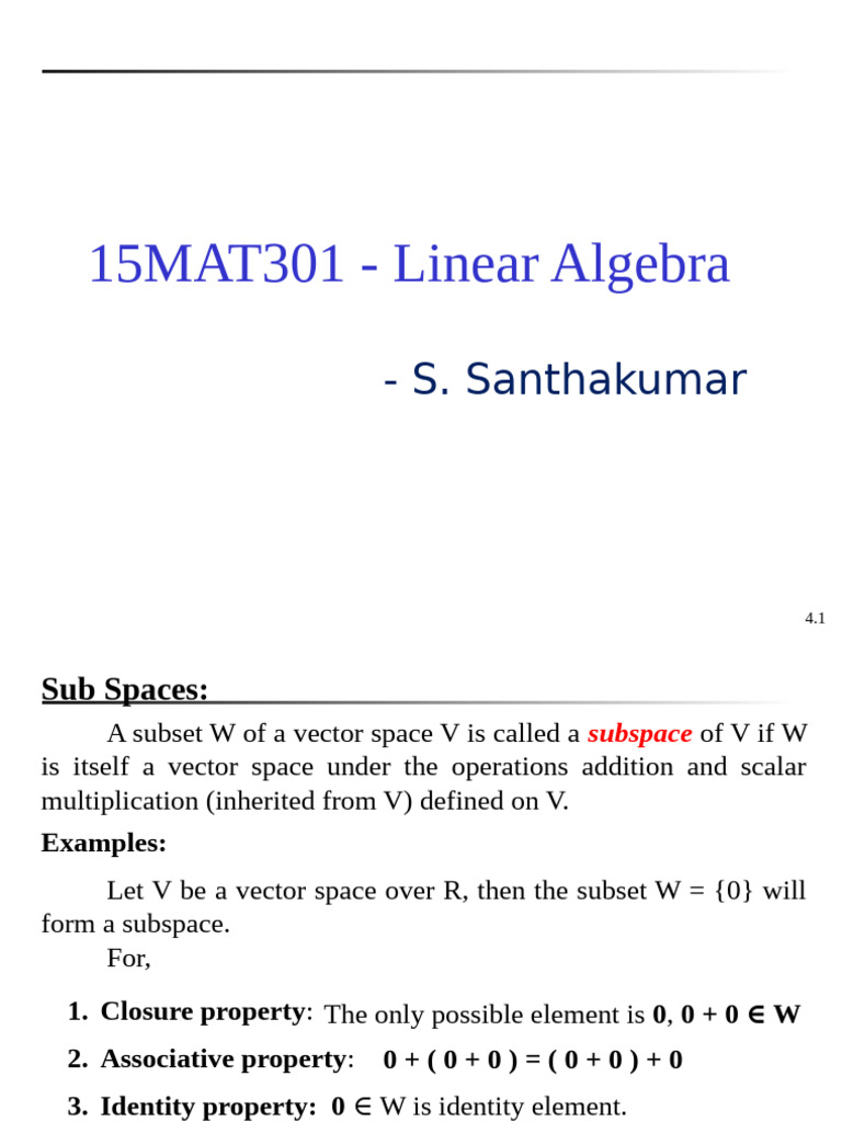 L6 - Linear Algebra - Sub Space | PDF | Vector Space | Linear Subspace