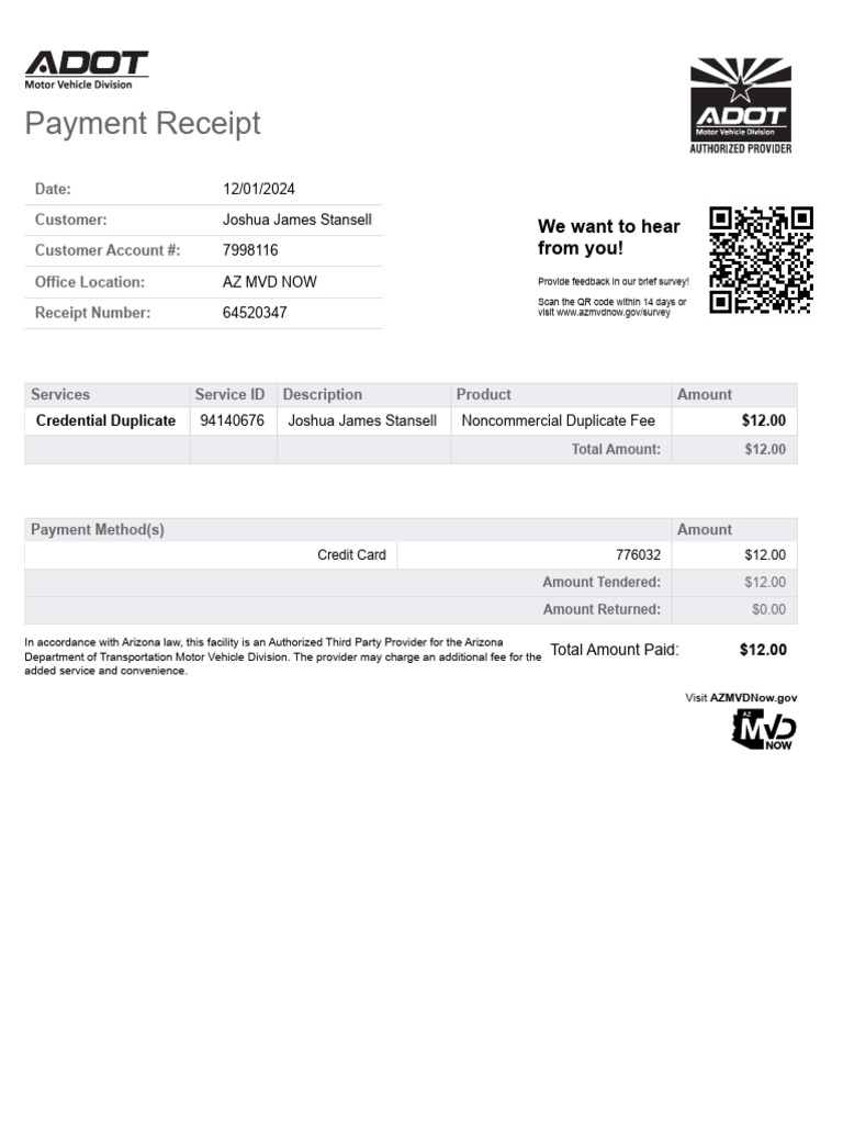 MVD Payment Receipt 64520347 | PDF
