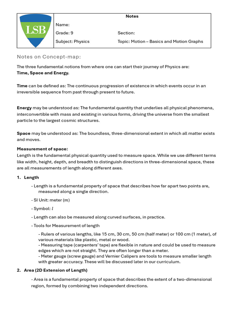 IGCSE Notes Length - Motion | PDF | Velocity | Acceleration