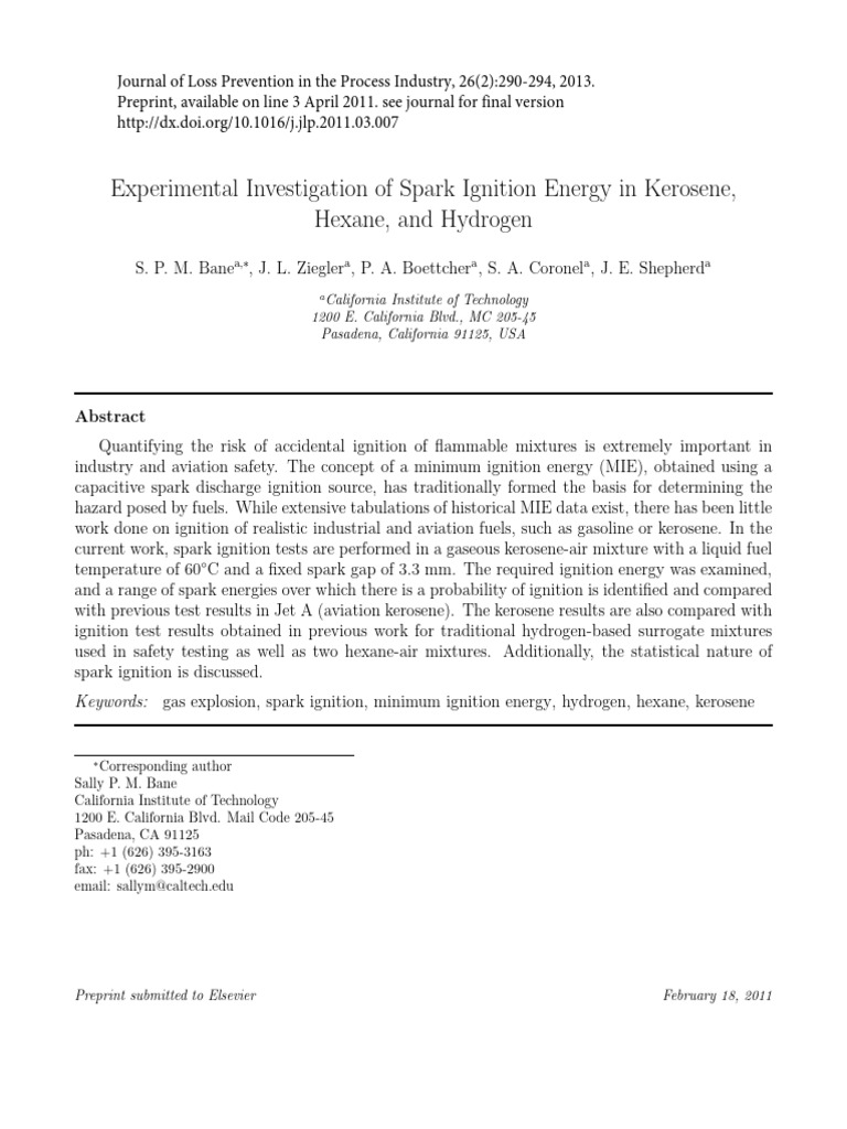 Experimental Investigation of Spark Ignition Energy in Kerosene | PDF ...