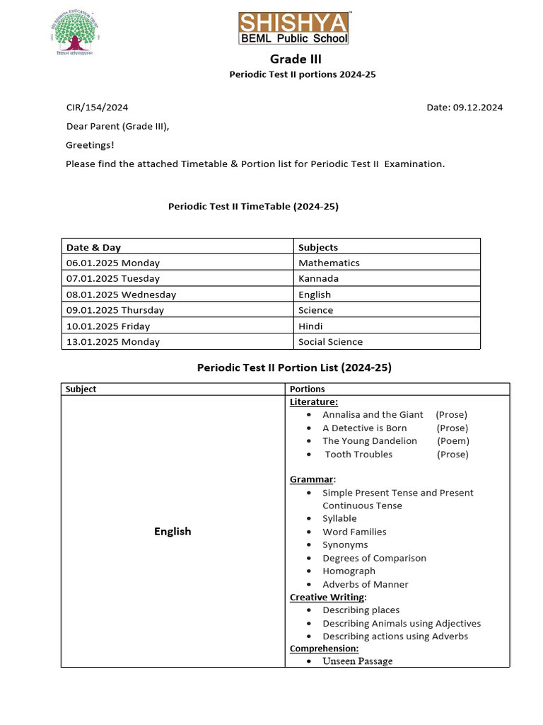 Circular 20no 20154 periodic 20test 20ii timetable 20 20portions 20