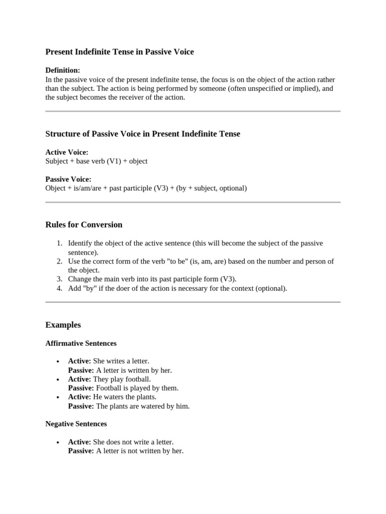 Present Indefinite Passive Voice Guide | PDF | Verb | Grammatical Tense
