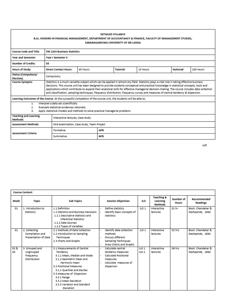 B.Sc. Business Statistics Syllabus | PDF | Probability Distribution ...
