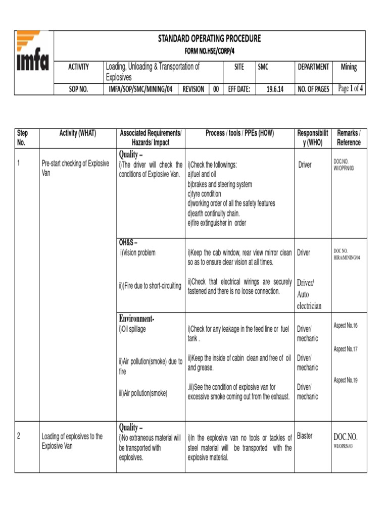 Explosives Loading and Transport SOP | PDF | Transport | Vehicles