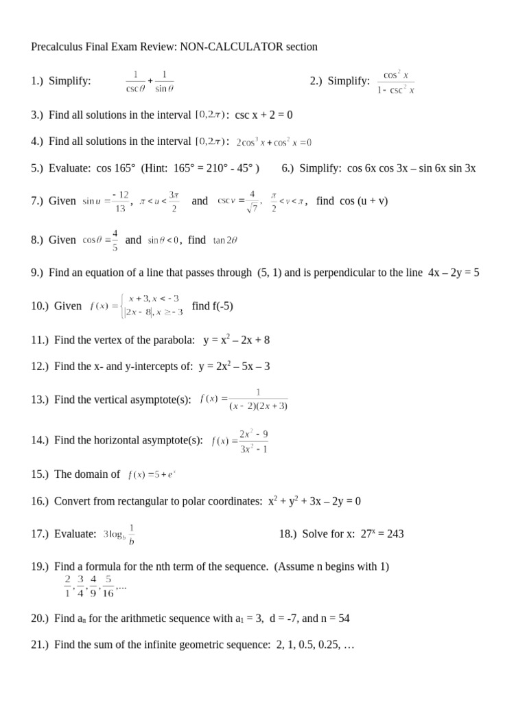 Precalculus Final Exam Review Guide | PDF | Angle | Euclidean Vector