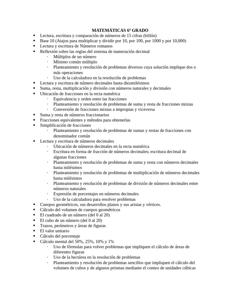 Matemáticas 6º Grado | PDF | Números | Geometría