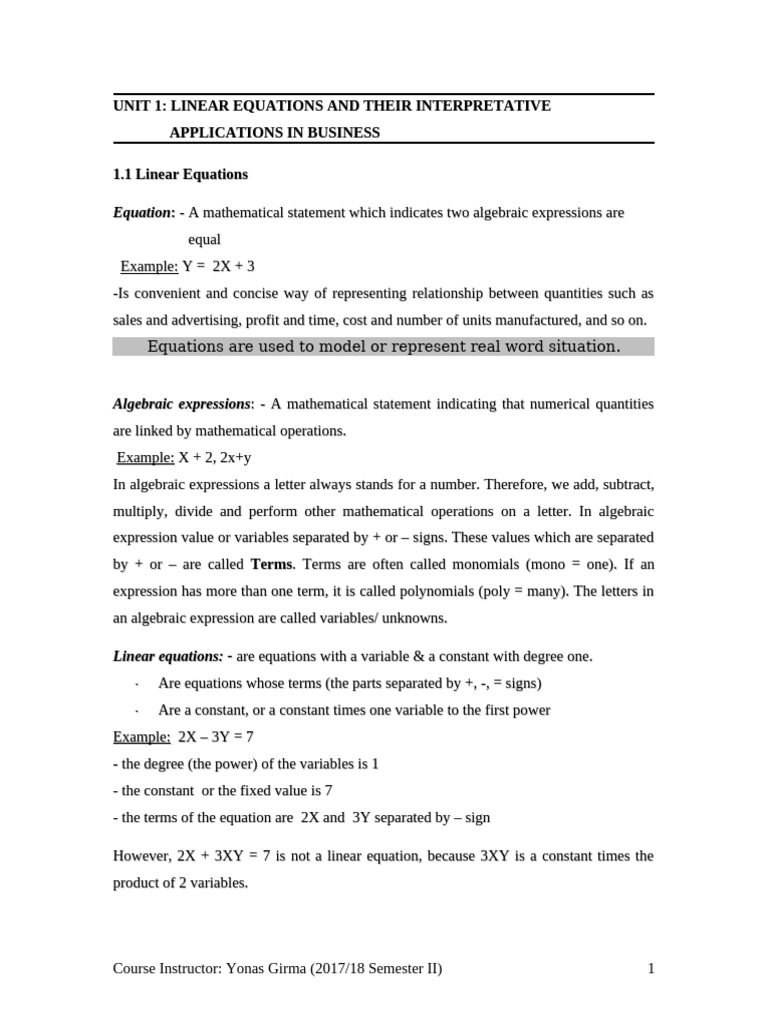 Maths For Mgmt Chapter 1 | PDF | Slope | Equations