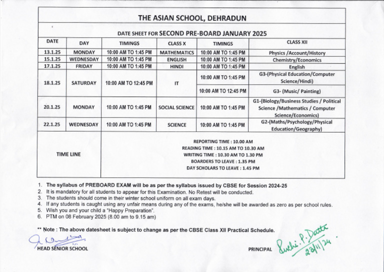 Second Preboard Datesheet Class X & Xii Session 2024-25 | PDF