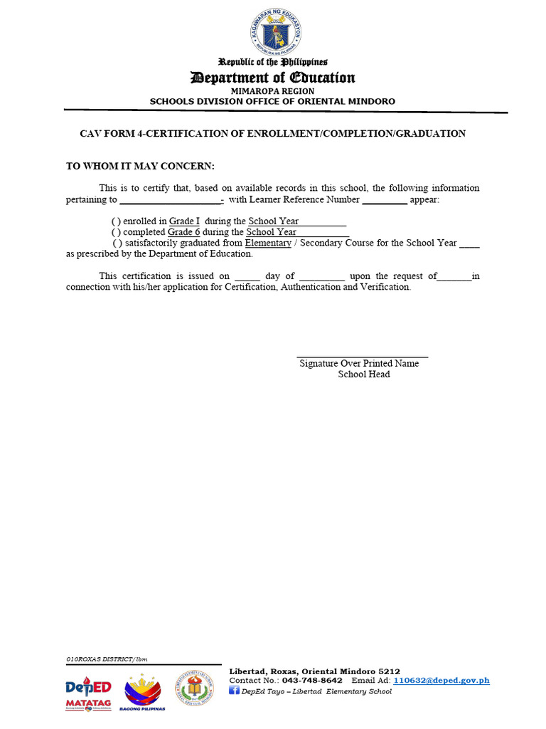 CAV Form 4: Enrollment Certification | PDF