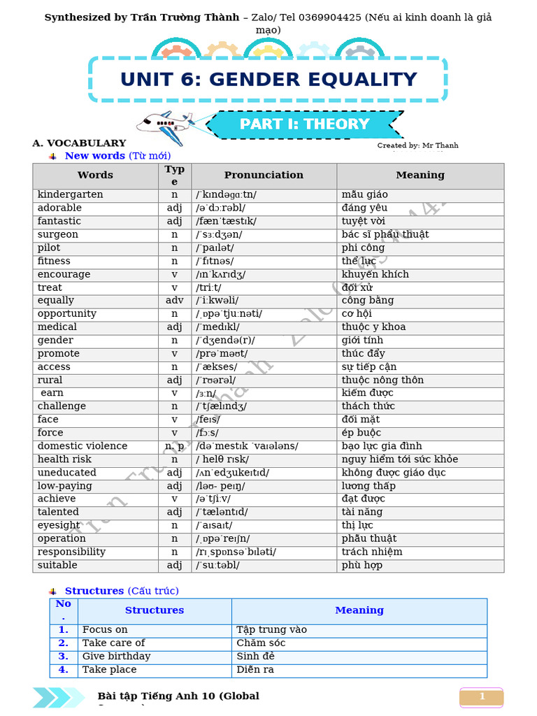 Vocabulary and Grammar for Gender Equality | PDF