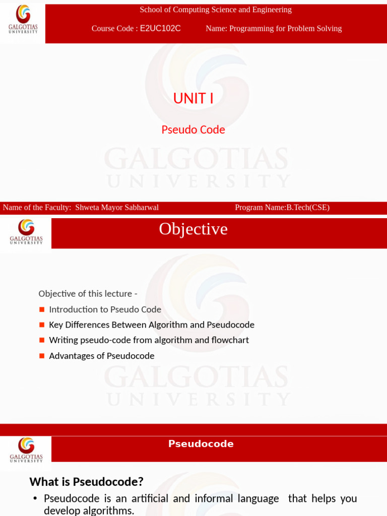 Unit I Pseudocode | PDF | Computer Programming | Algorithms