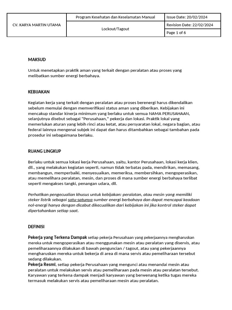 Lockout Tagout | PDF
