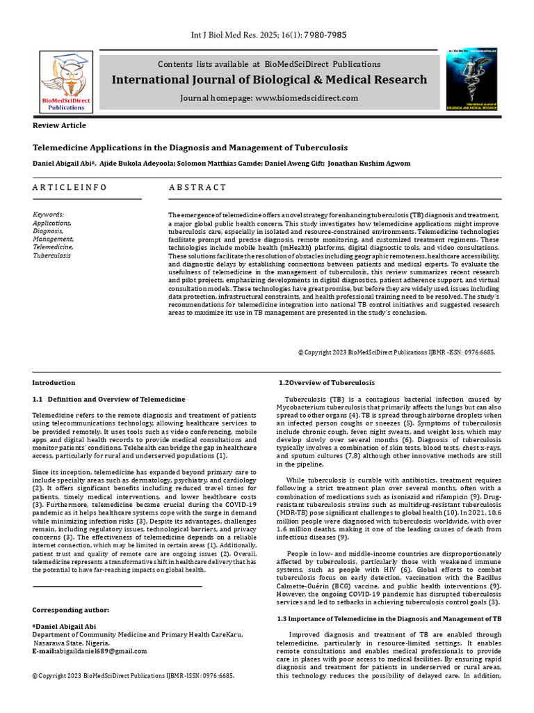 Telemedicine Applications In The Diagnosis And Management Of