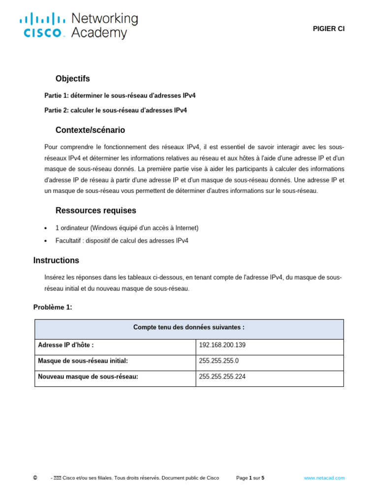 Calcul des sous-réseaux IPv4 | PDF | Adresse IP | Protocole sur la ...