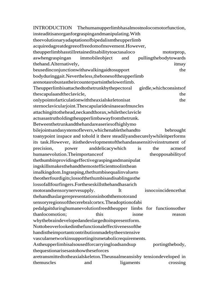 INTRODUCTION Thehumanupperlimbhasalmostnolocomotorfunction | PDF | Arm ...