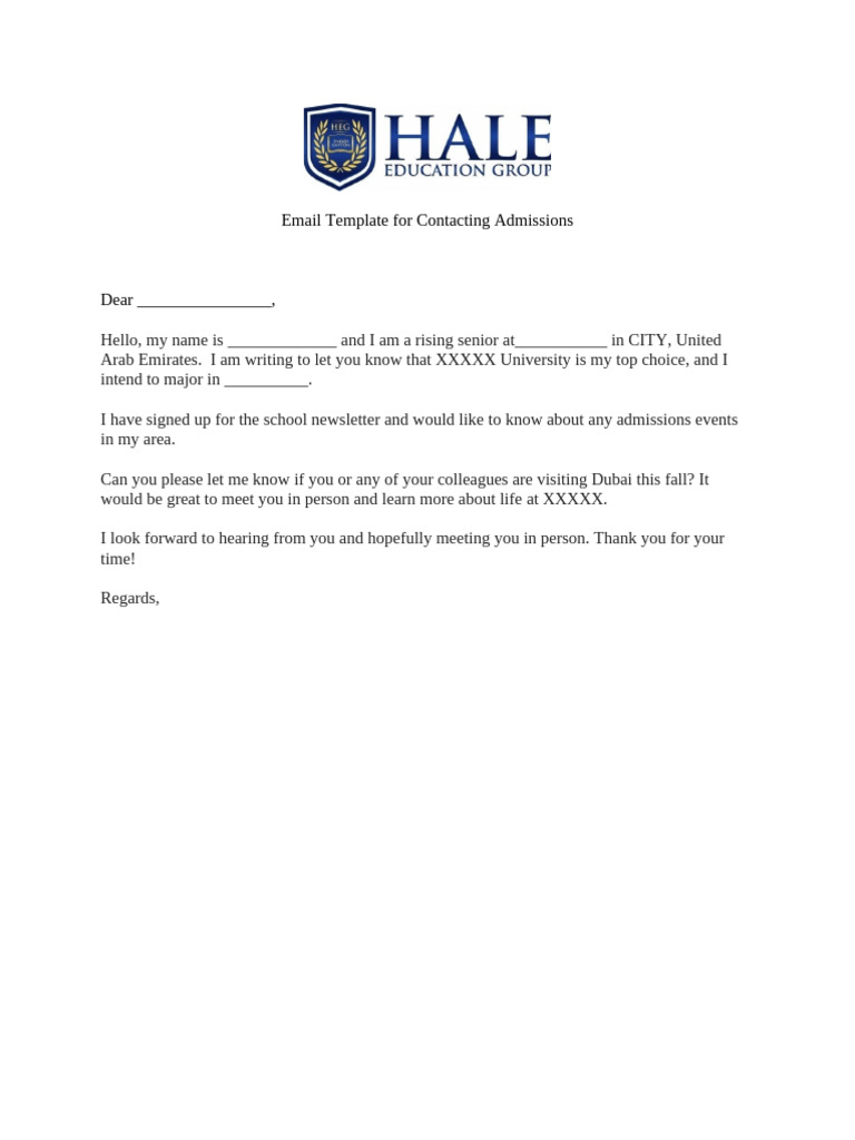 Hale - Email Template - Admissions Officers | PDF