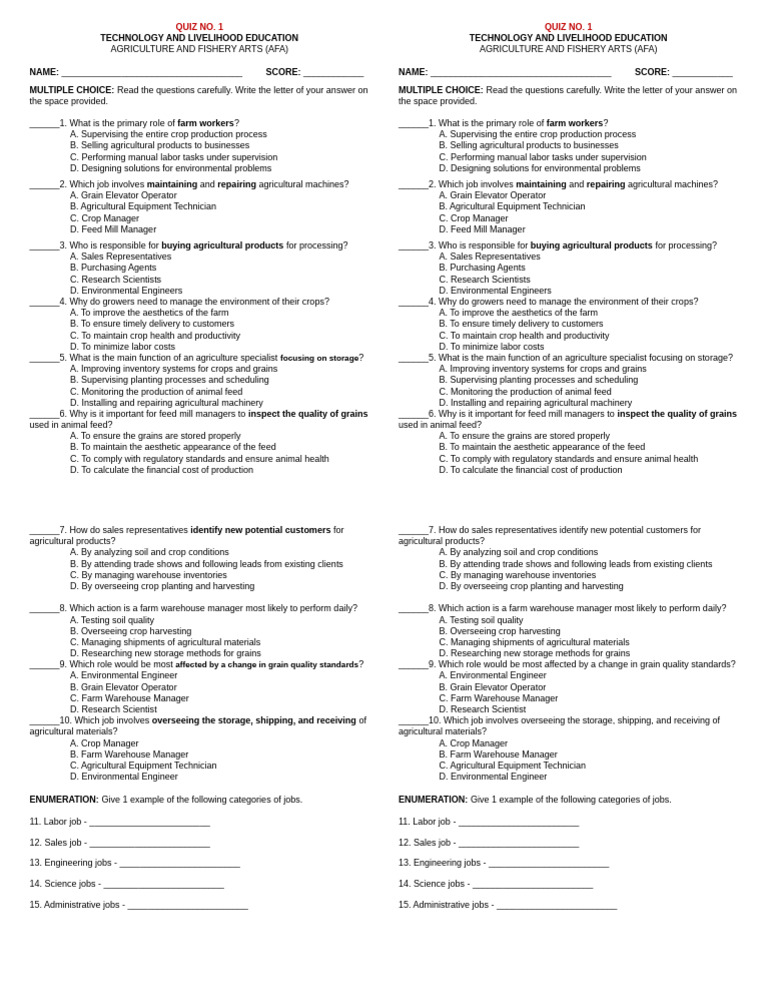 Quiz no 1 pdf agricultural machinery agriculture