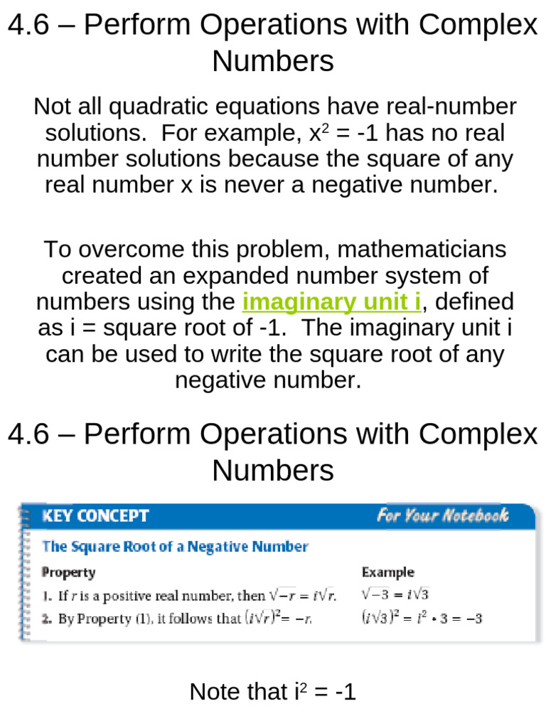 4.6 Perform Operations With Complex Numbers | PDF | Complex Number ...