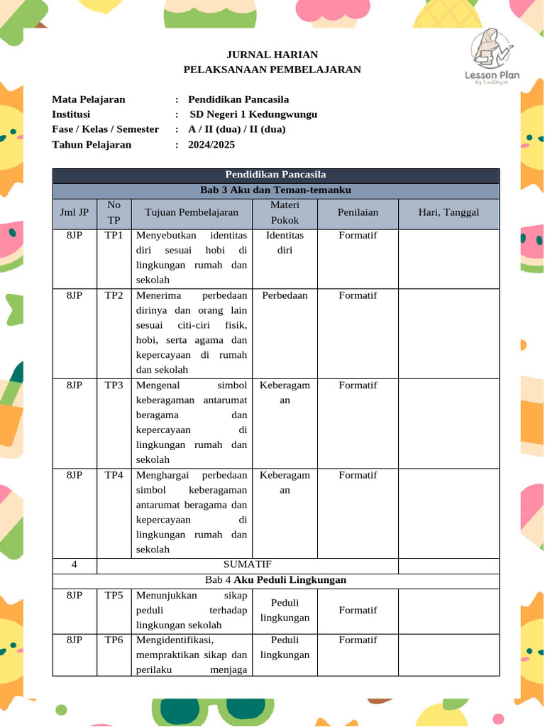 Jurnal Harian Pembelajaran Kelas 2 SD | PDF