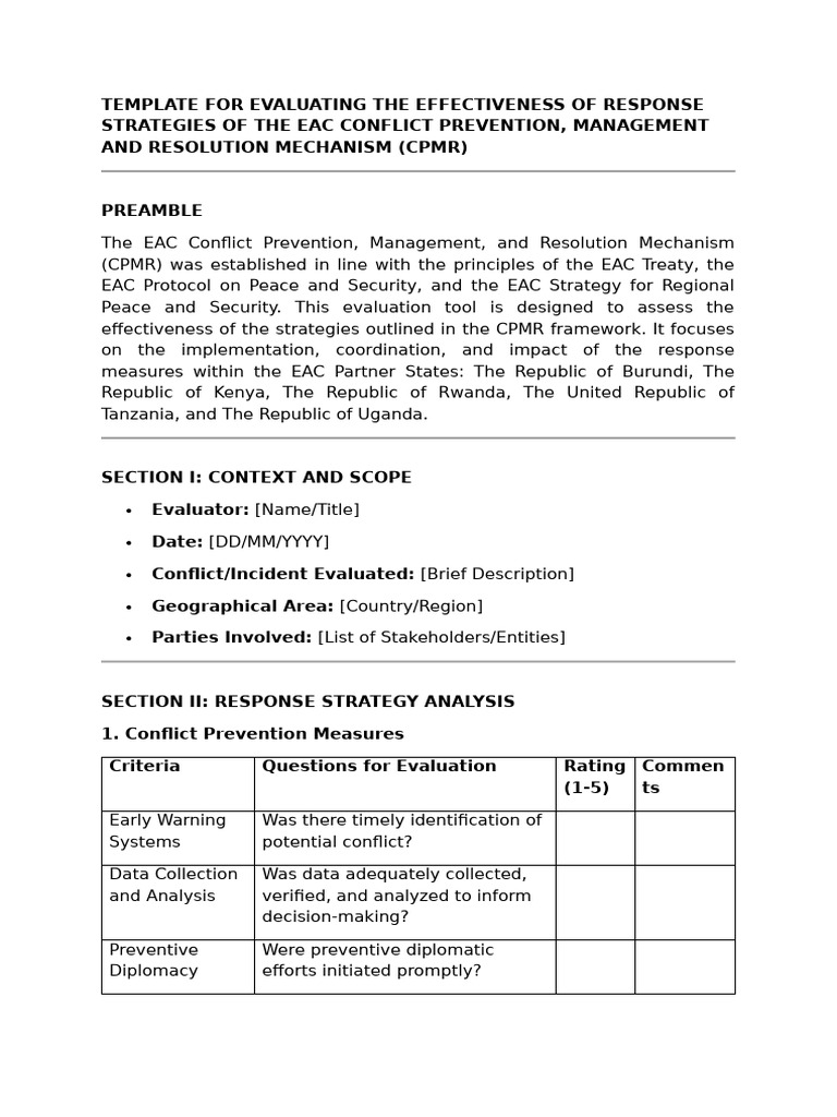 Template For Evaluating The Effectiveness of Response Strategies of The ...