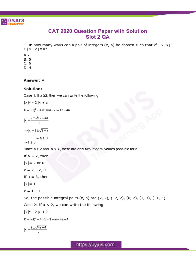 CAT 2020 Quantitative Aptitude Solutions | PDF