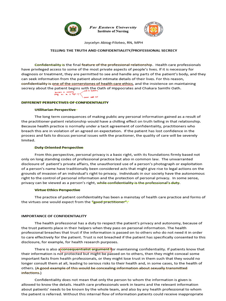 Telling+the+Truth Confidentiality Professional+Secrecy+Module+ | PDF ...