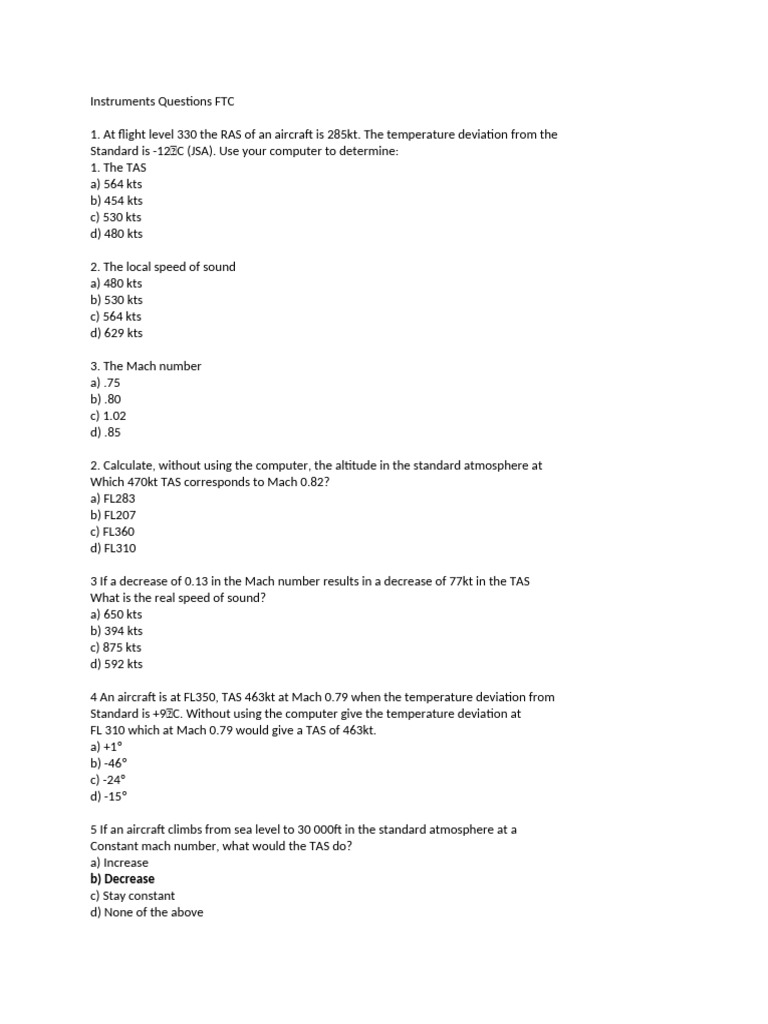 Aircraft Instruments and Performance Questions | PDF | Gyroscope | Airspeed