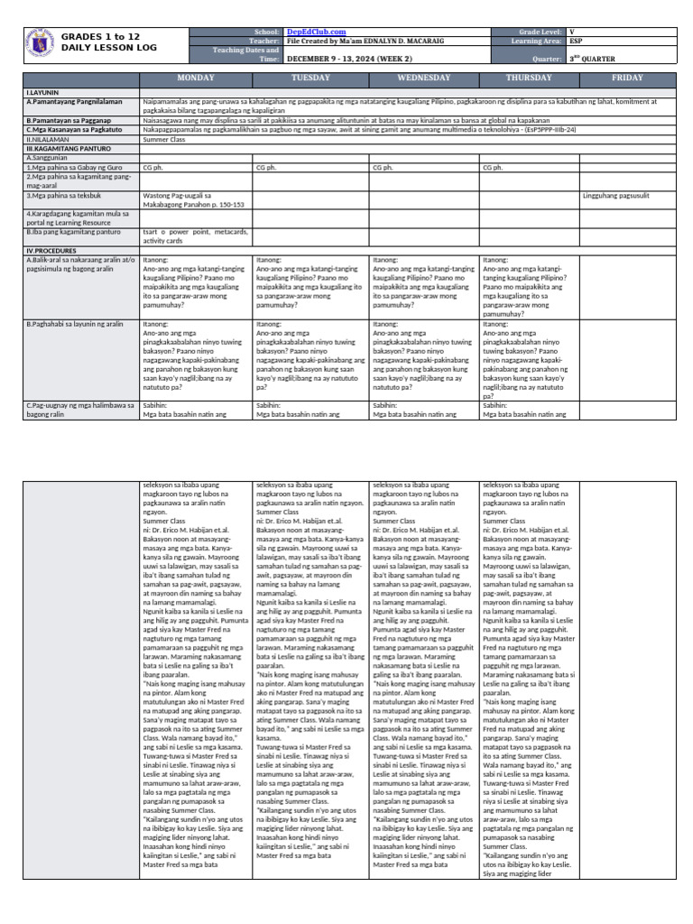 DLL - Esp 5 - Q3 - W2 | PDF