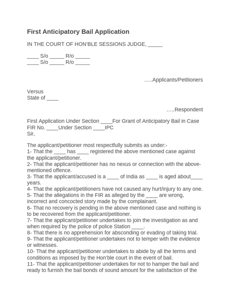 Anticipatory Bail Application Format | PDF